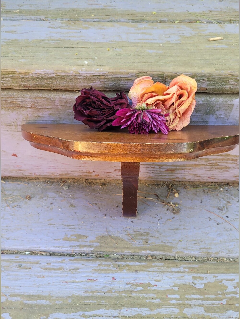 Whimsical Vintage Wooden Half-Circle Wall Shelf Rustic Farmhouse Shabby Chic - Picture 6 of 9